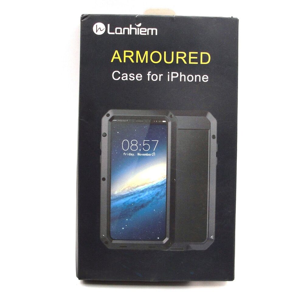 Lanhiem iPhone XR  Metal Case with Screen Protector Shockproof Cover Black 6.1"